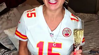 Busty curly brunette with big boobs fucks on couch