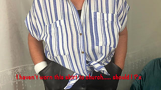 Mrs Mature Feet Stripping off Her Leather Skirt