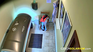 Czech Solarium 86: Blonde Beauty Strips Down and Flashes Her Tight Pussy
