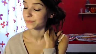 Small tit brunette amateur tugs on a big willie