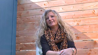 German mature neighbor masturbates in the garden