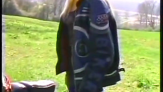 Sexy blonde in stockings sucking her boyfriends cock