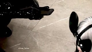 Japanese Latex Pet Play: Siron Latex Dominates Rubber Puppy with Thick Leash in Hardcore BDSM Walk
