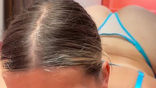 POV blowjob footjob handjob with Karla Kush eating cum