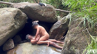 Risky outdoor sex _big naturaltits milf and boyfriend quick sex in the waterfall