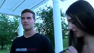 Small tit brunette gives a nice hard blowjob and fuck