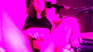 Chubby big tits shemale jerking her big cock