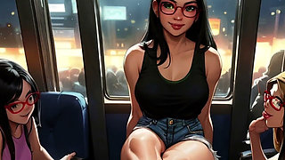 Lin's Friends Help Drain Your Cock on the Bus
