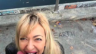 Public kinky blonde babe cocksucking