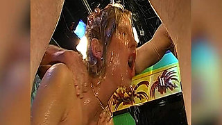 Blonde Slut in Bukkake Box: Piss & Cocks Nonstop