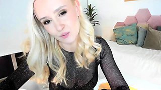 Blonde teen with huge breast masturbating on webcam