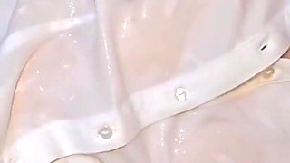 Petite 150cm Gal Lotion Soaked Shirt Nipple Tease Ends with Creampie