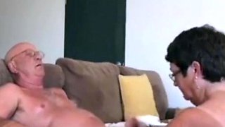 Granny Gives Her Husband a Hand Job at Home