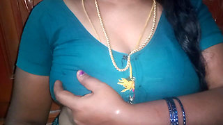 Tamil Aunty Squeezing Her Breasts When She Is Alone and Unable to Control Her Emotions