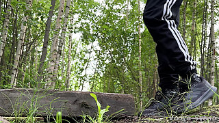 Pissing in the Woods - Hot Blonde Teases with Her Tits