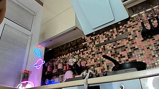 Blonde with big boobs fucked from behind before tit wanking