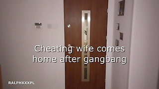 Wife Comes Home After Gangbang, Cuckold Slave Cleanup Creampie