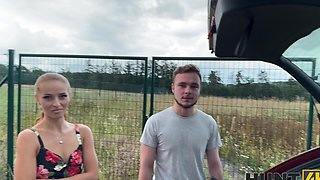 A couple is getting fucked outdoors for money by a horny asian milf