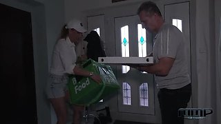 Sexy Pizza Delivery Girl Fucks Customer At Home - Blonde Czech Babe Gangbang Creampie