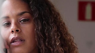 Spanish teen beauty with curly hair solo