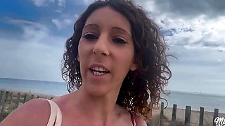 First outdoor threesome for slutty amateur French MILF