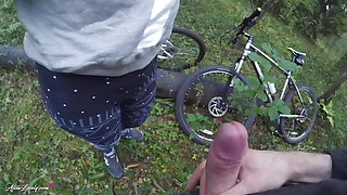 Wet Blowjob in the Forest During a Bike Ride with a Horny Girlfriend