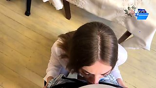 Torn pantyhose-clad teacher tears up student for