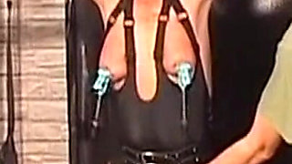 Busty Mature MILF Bound for Clamps and Wax