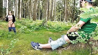 Dickflash in the forest, a stranger sucks a cock and has sperm on her tits