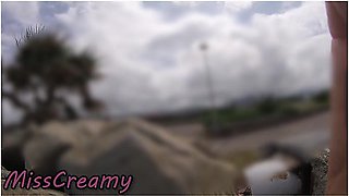 Dick Flash! Risky Blowjob On Beach: Stocking Teacher And Student Almost Caught!