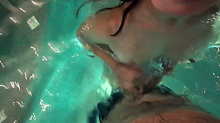 POV outdoor pool fun middle of the night