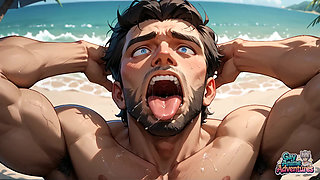The Beach Muscle God Flexes, His Sweat-drenched Six Pack Shining as a Spunk Shot Erupts! the Hottest Gay XXX!