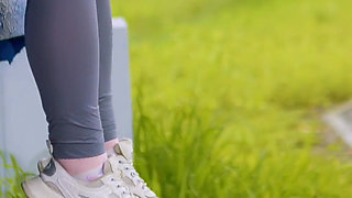 144 Goddess Anya in Tight Spandex: Provocative Leggings Tease at Bus Stop