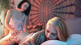Lesbian friends enjoying hot and wild girl on girl action
