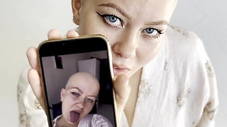 Cumtribute Bald Girl Cleanup Her Phone After
