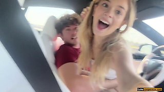 Petite Blonde Hentai Stepsis Rides Big Cock in Self-Driving Car