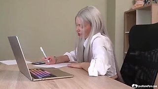 Silver Hair Secretary in Tie Gets Fucked Hard in Office