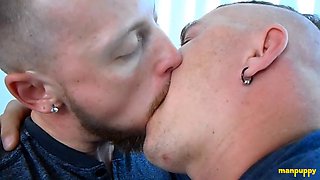 Two bearded hunks Leo Blue and Jc Dickerson share a hot, passionate kiss, exploring each other's tongues