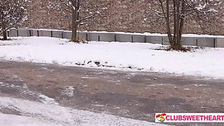 Slutty Brunette Sumiko got fucked by a delivery guy wearing leg warmers