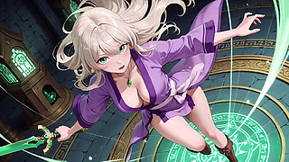 Purple Kimono Warrior! Forbidden Teasing in the Japanese Dojo. Kneeling with a Lifting Her Hem to Reveal Secrets.