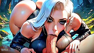 Car Toon - Goth White Hair Big Tits Ass Slut Blowjob And Fuck Night Forest (100% Ai Generated)