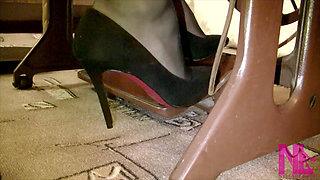 Vintage_sewing on My Granny's Old Sewing Machine in Black Pantyhose and Suede Louboutins