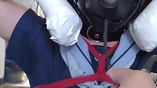 Mz31 - a Girl Tied and Suspended by a Red Rope Reaches Orgasm.