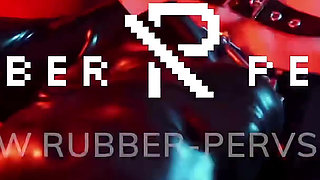 Tied up rubber girl in catsuit fucking herself