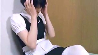 Cute Japanese Crossdresser Jacks Off in Maid Outfit
