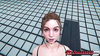 3D Animation of Hot Girl Star Yuuki in Public Toilet Intense Standing G Spot Stimulation Close up, Followed by Pussy Licking