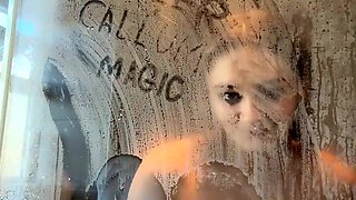 Sexy Brunette Showering, Sucking Toes & Drinking Milk