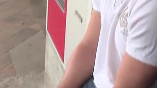 Hot Threesome Fuck with a Stranger in Public Loo
