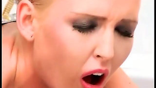 Latex blonde chick banged hard in the bathroom