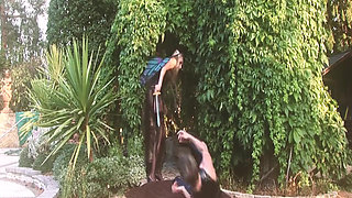 Sex Garden Scene 3 Blonde with a Big Ass in Lingerie Enjoys Two Cocks in a Threesome and a Facial